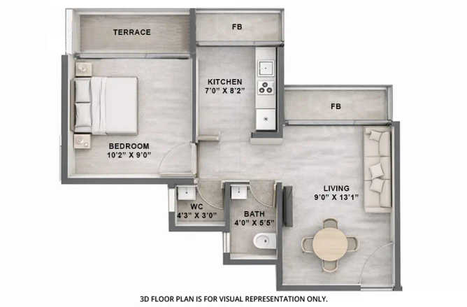 Akshar Evita Dronagiri - Floor plan 1 BHK 260 Sq.ft