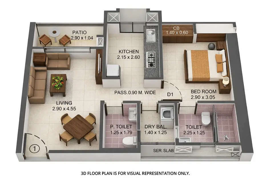 Floor plan for 1 BHK