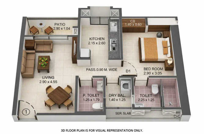 Puraniks Rumah Bali Ghodbunder Road - Floor plan 1 BHK 341 Sq.ft