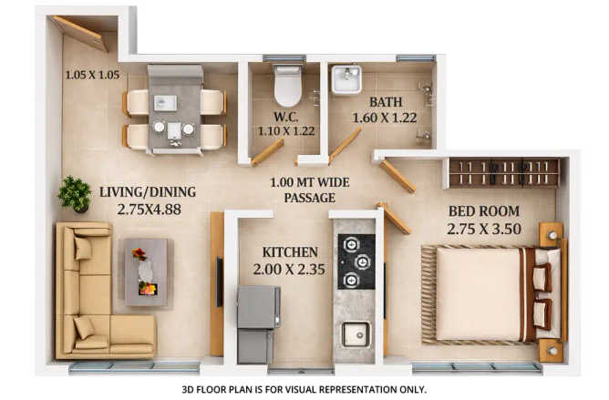 Dosti Nest Balkum - Floor plan 1 BHK 393 Sq.ft