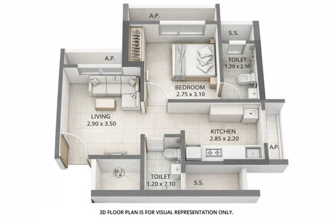 Raunak Serene Pokhran Road 1 - Floor plan 1 BHK 369 Sq.ft