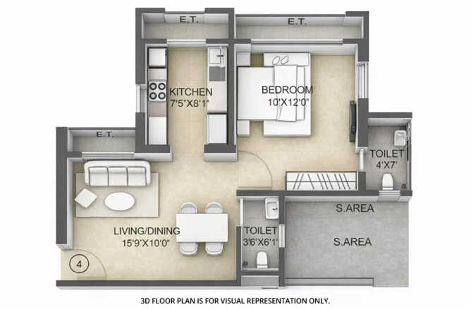 Raymond TenX Habitat Pokhran Road 1 - Floor plan 1 BHK 450 Sq.ft