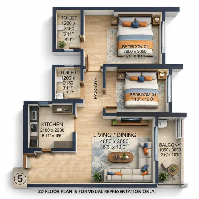 Kanakia Beverly Heights Mira Bhayandar - Floor plan 2 BHK 678 Sq.ft