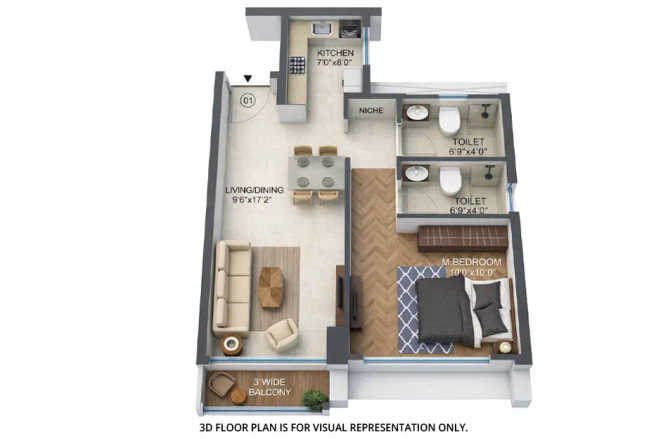 Runwal 25 Hour Life Ghodbunder Road - Floor plan 1 BHK 471 Sq.ft