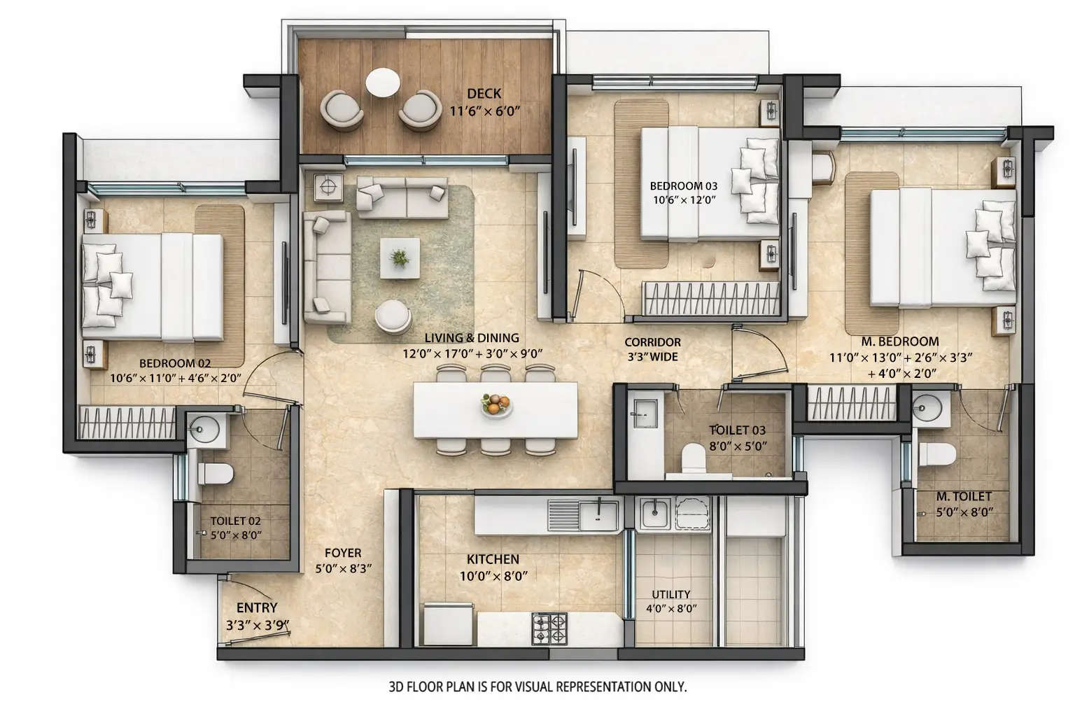Lodha Haven Choodasandra - Floor plan 3 BHK 1076 Sq.ft