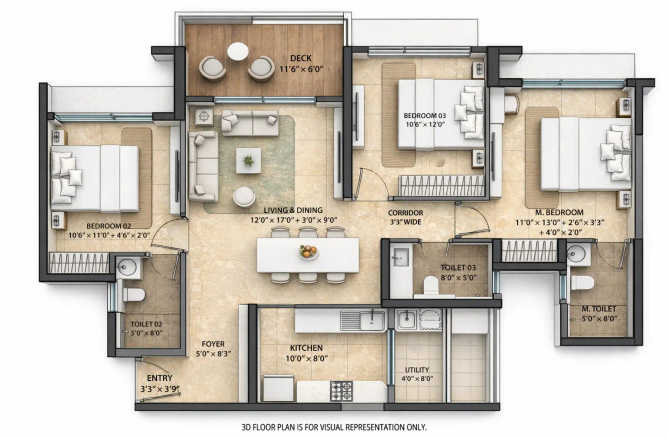 Lodha Haven Choodasandra - Floor plan 3 BHK 1076 Sq.ft