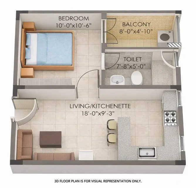 Appaswamy Trellis Vadapalani - Floor plan 1 BHK 515 Sq.ft