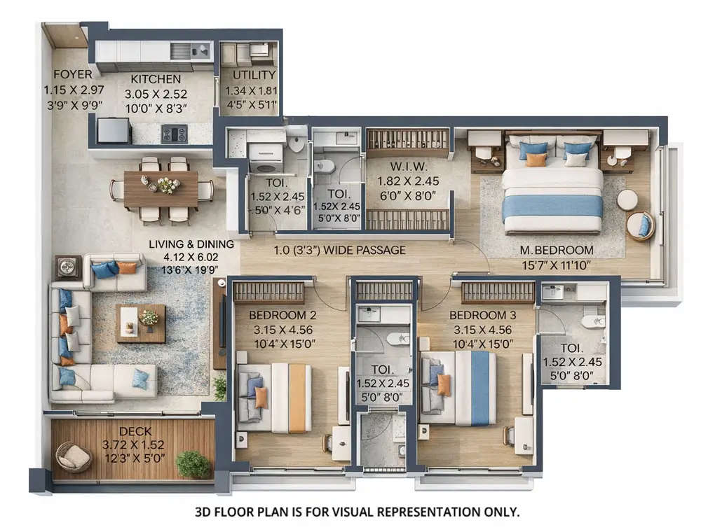 Floor plan for 3 BHK