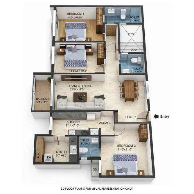 TVS Emerald Luxor Anna Nagar - Floor plan 3 BHK 1842 Sq.ft