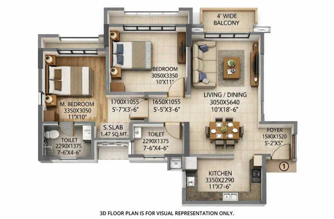 Raymond Ten X Era Pokhran Road 1 - Floor plan 2 BHK 615 Sq.ft