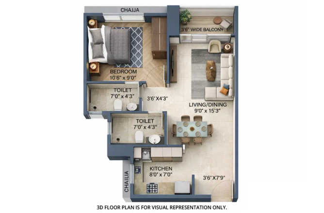 Runwal Enchanted Kolshet - Floor plan 1 BHK 445 Sq.ft