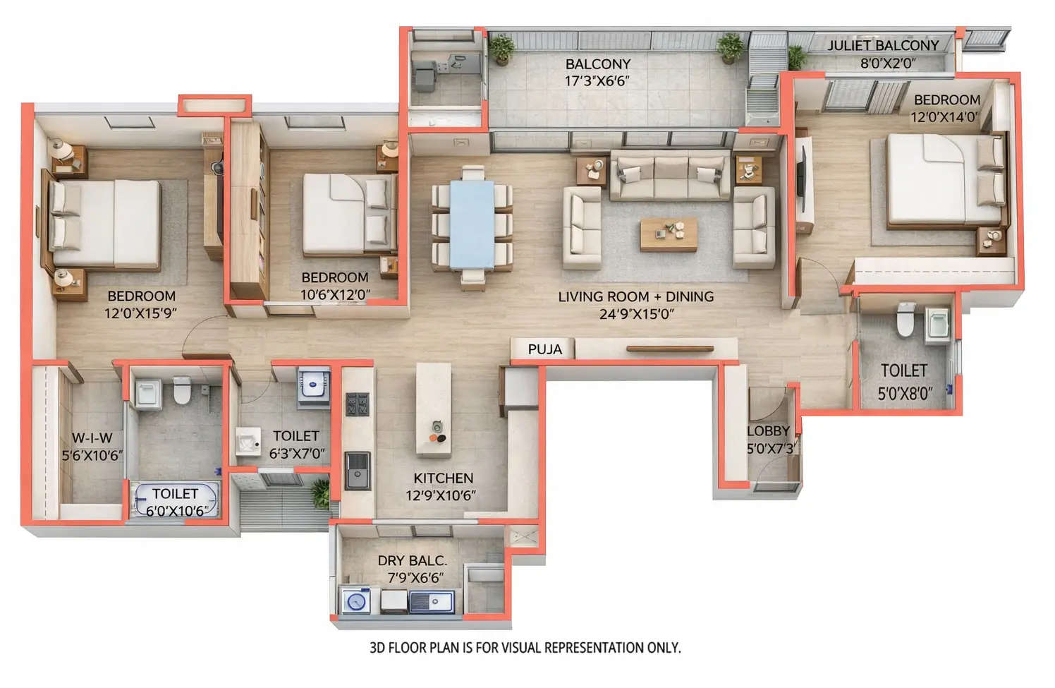 Floor plan for 3 BHK