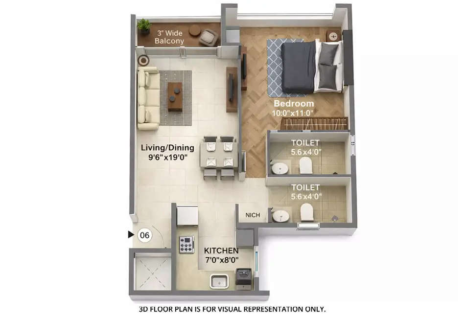 Floor plan for 1 BHK