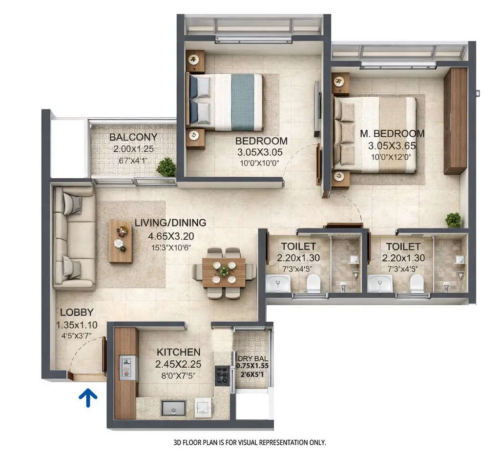 Floor plan for 2 BHK