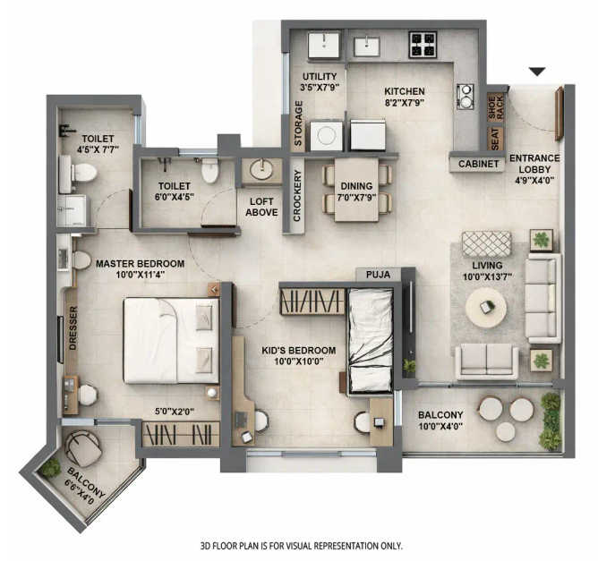 VJ Yashwin Enchante Kharadi - Floor plan 2 BHK 706 Sq.ft