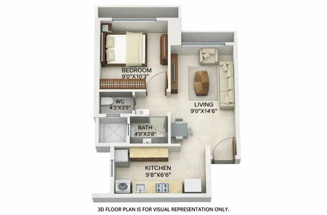 Runwal Lands End Kolshet Road - Floor plan 1 BHK 358 Sq.ft