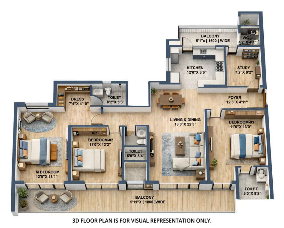 Floor plan for 3 BHK