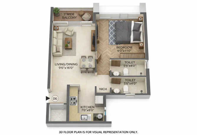 Runwal One Ghodbunder Road - Floor plan 1 BHK 441 Sq.ft