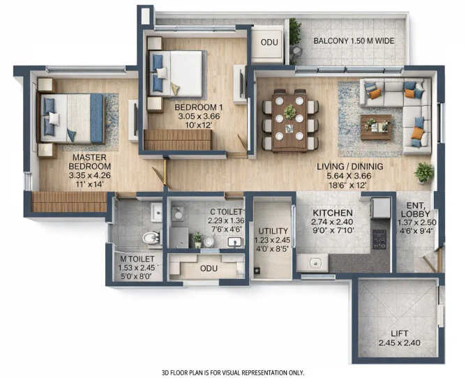 K Raheja Nova Pirangut - Floor plan 2 BHK 848 Sq.ft
