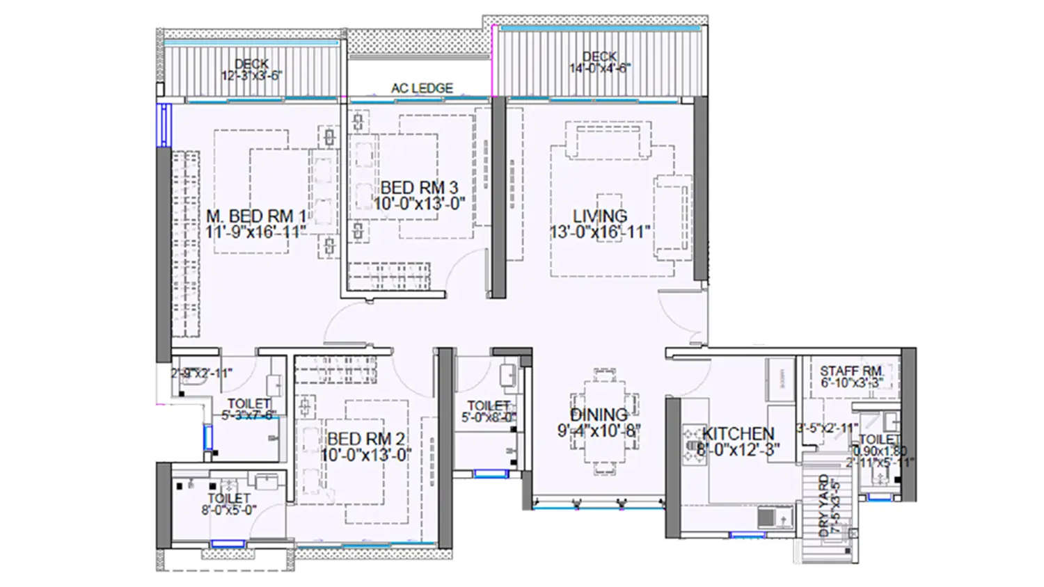 Floor plan for 3 BHK