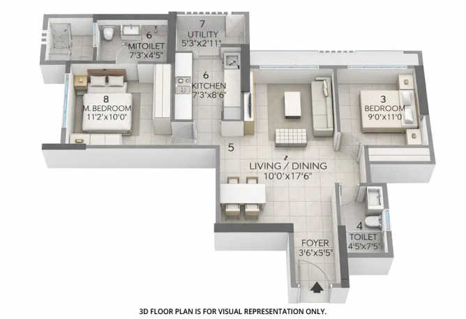 Rustomjee Uptown Urbania Majiwada - Floor plan 2 BHK 579 Sq.ft