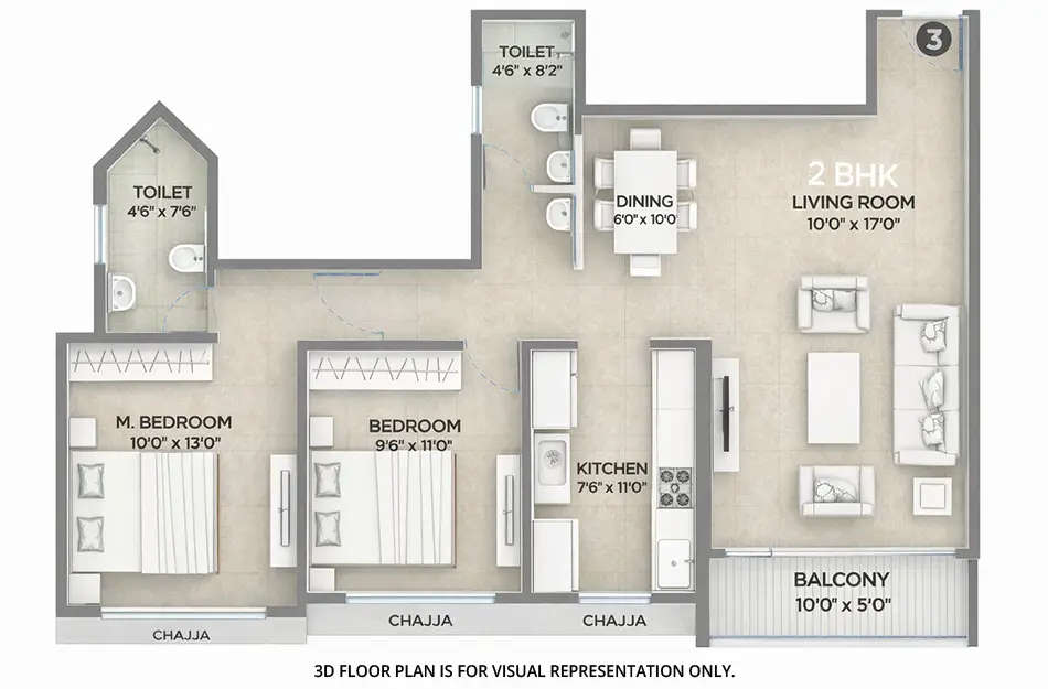 Floor plan for 2 BHK
