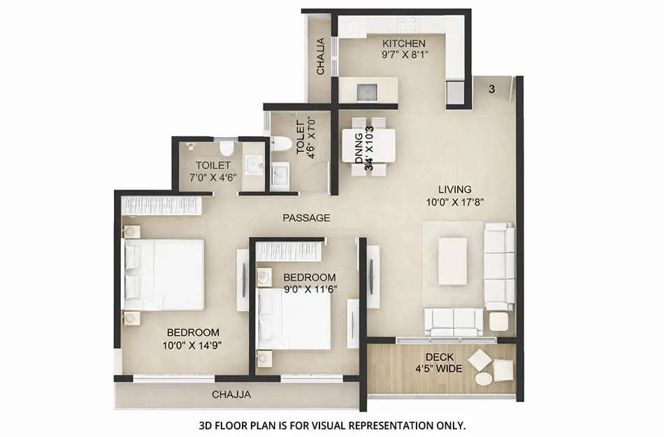 Floor plan for 2 BHK