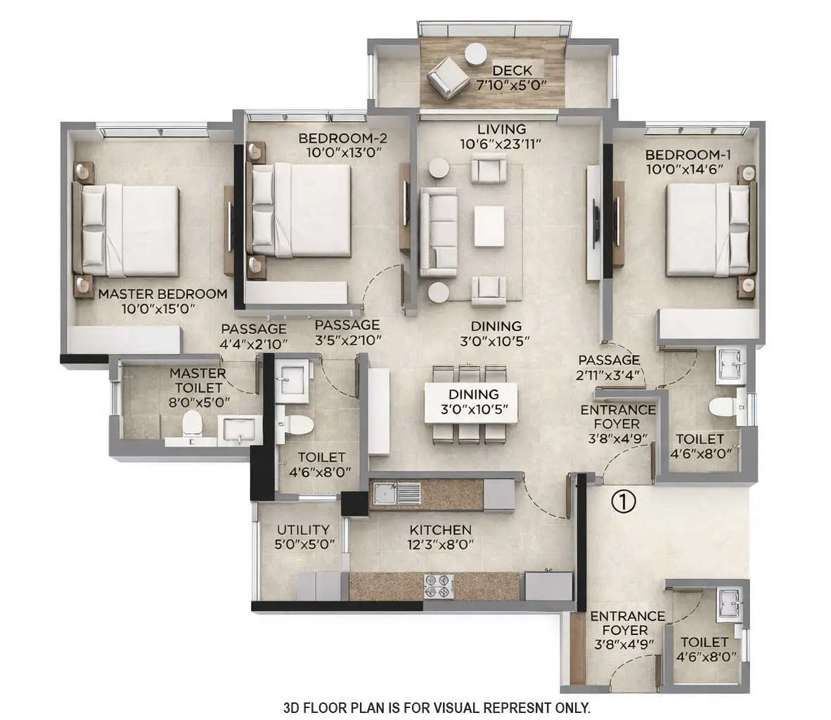 Floor plan for 3 BHK