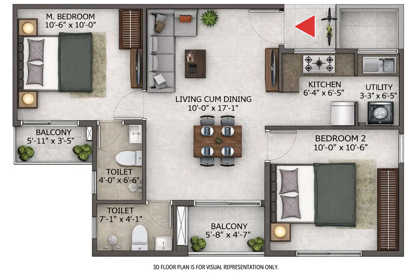 Floor plan for 2 BHK
