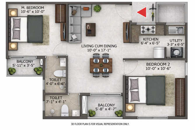 Sowparnika Euphoria Whitefield - Floor plan 2 BHK 914 Sq.ft