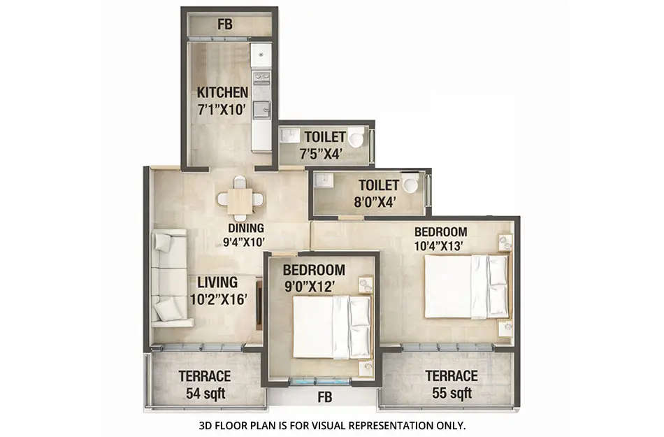 Floor plan for 2 BHK
