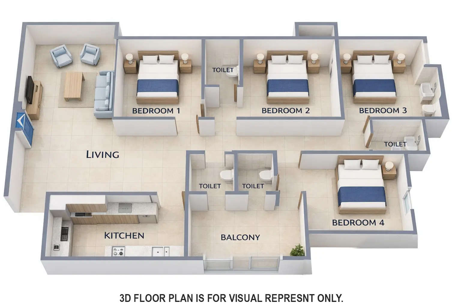 Floor plan for 4 BHK