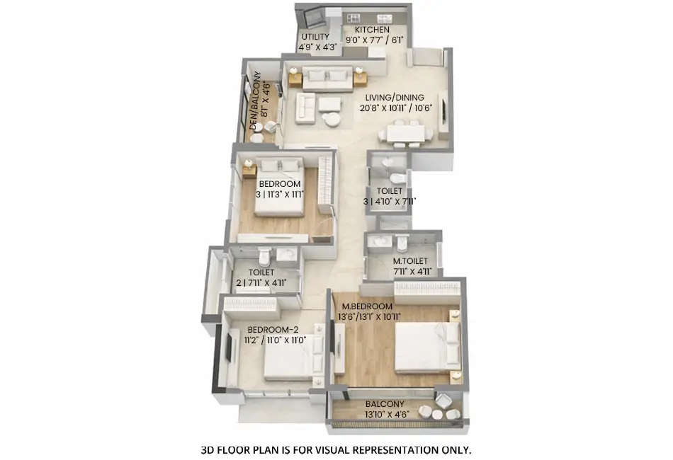 Floor plan for 3 BHK
