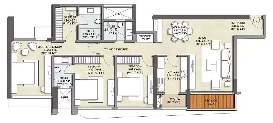 Floor plan for 3 BHK