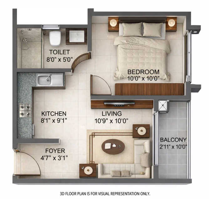 Sumadhura Folium Whitefield - Floor plan 1 BHK 555 Sq.ft