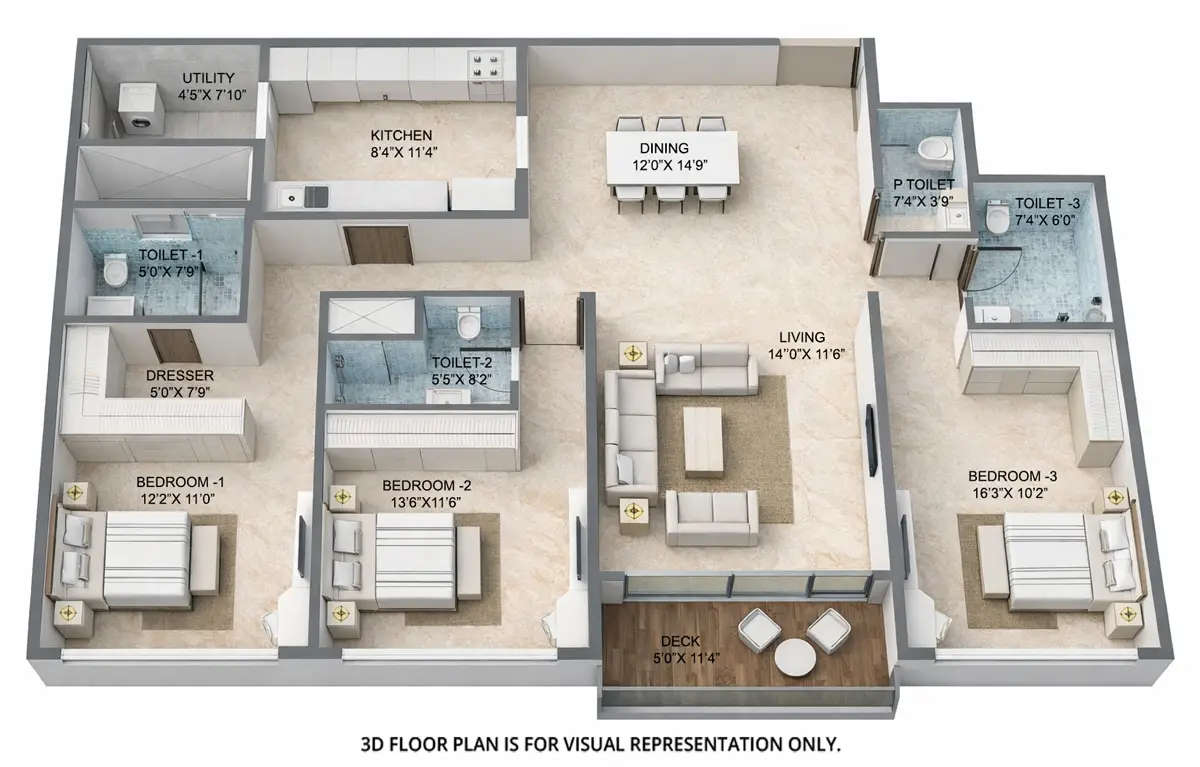 Floor plan for 3 BHK