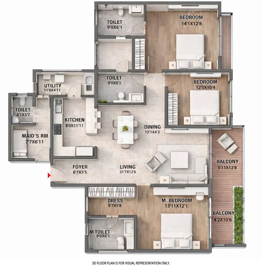 Floor plan for 3 BHK