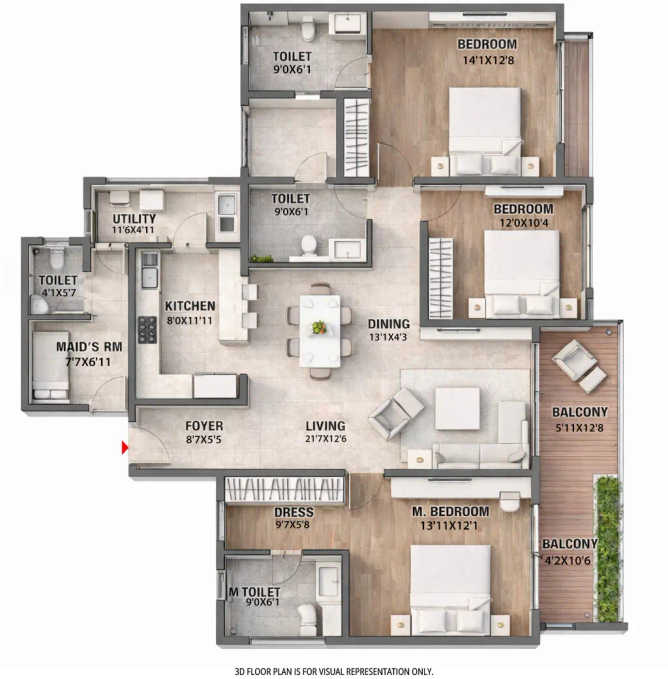 Brigade Insignia Yelahanka - Floor plan 3 BHK 2145 Sq.ft