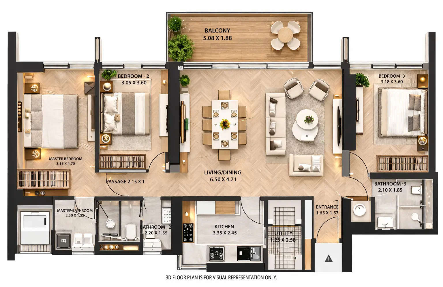 Floor plan for 3 BHK