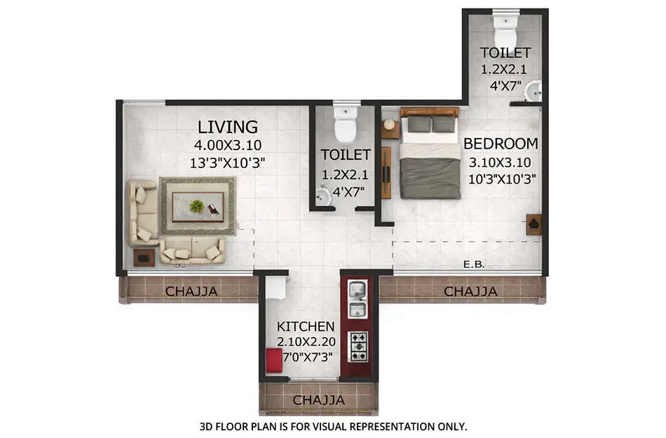 Floor plan for 1 BHK