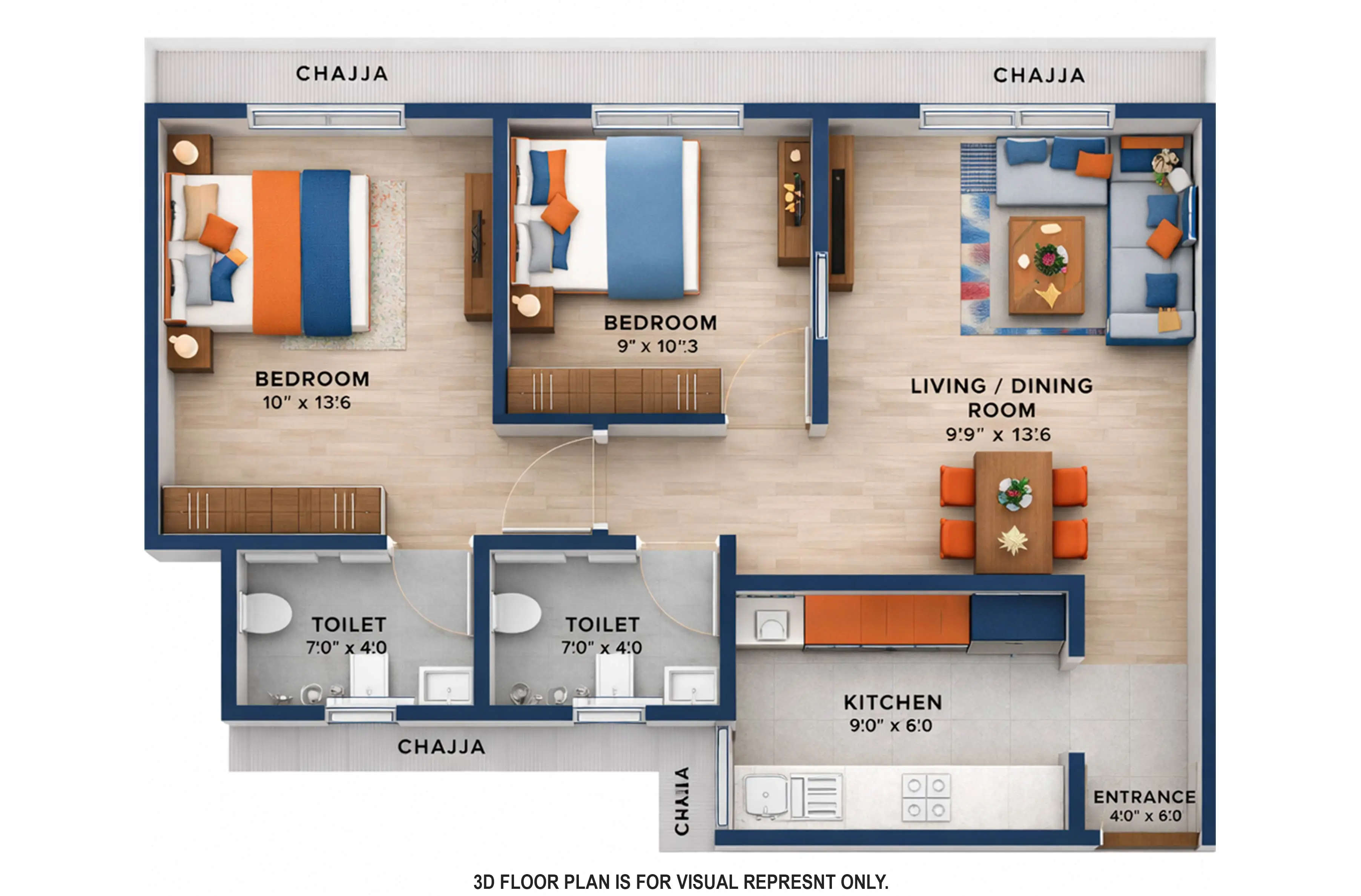 Floor plan for 2 BHK
