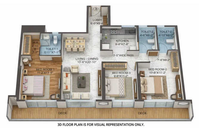 Western Heights Andheri - Floor plan 3 BHK 1105 Sq.ft