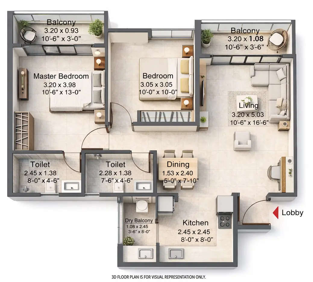 Floor plan for 2 BHK