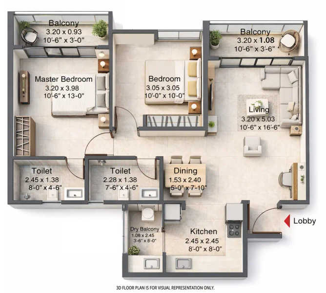 Kohinoor Royale Towers Hinjewadi - Floor plan 2 BHK 768 Sq.ft