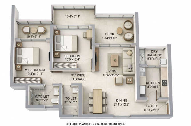 Prestige Siesta Mulund - Floor plan 2 BHK 1050 Sq.ft