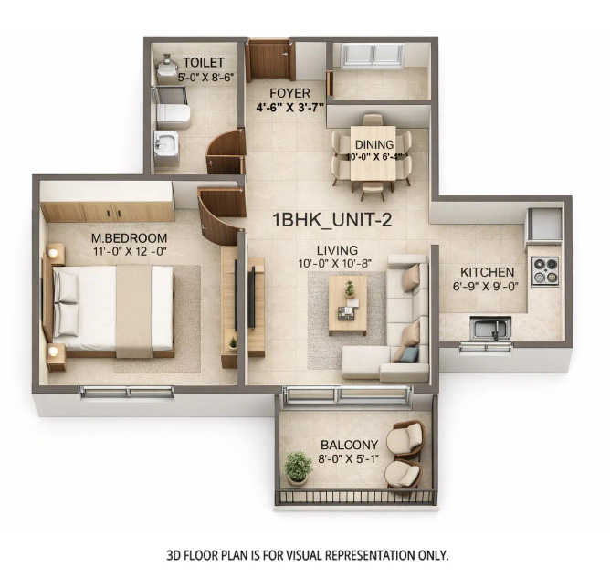 Birla Trimaya Devanahalli - Floor plan 1 BHK 485 Sq.ft