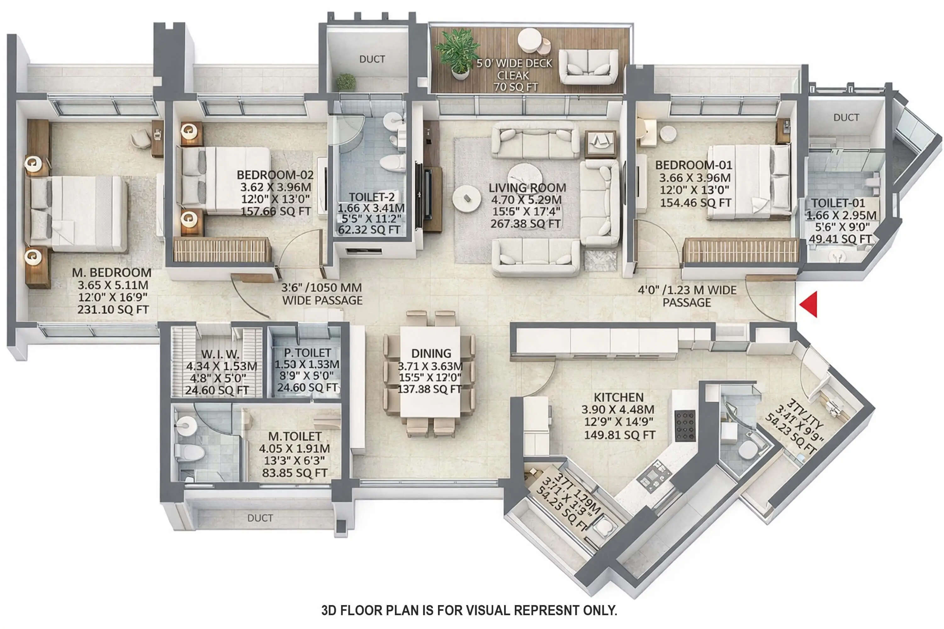 Floor plan for 3 BHK