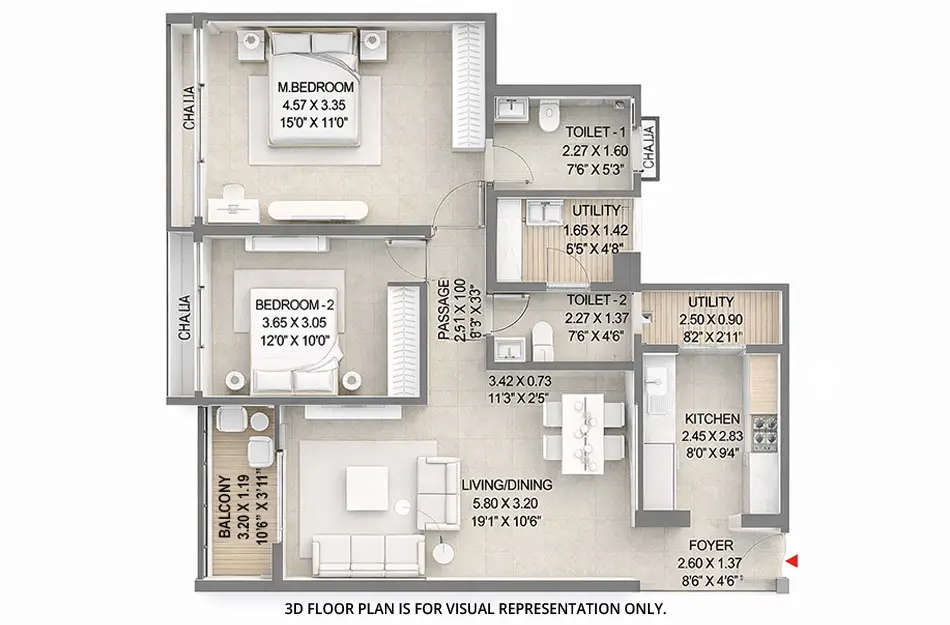 Floor plan for 2 BHK