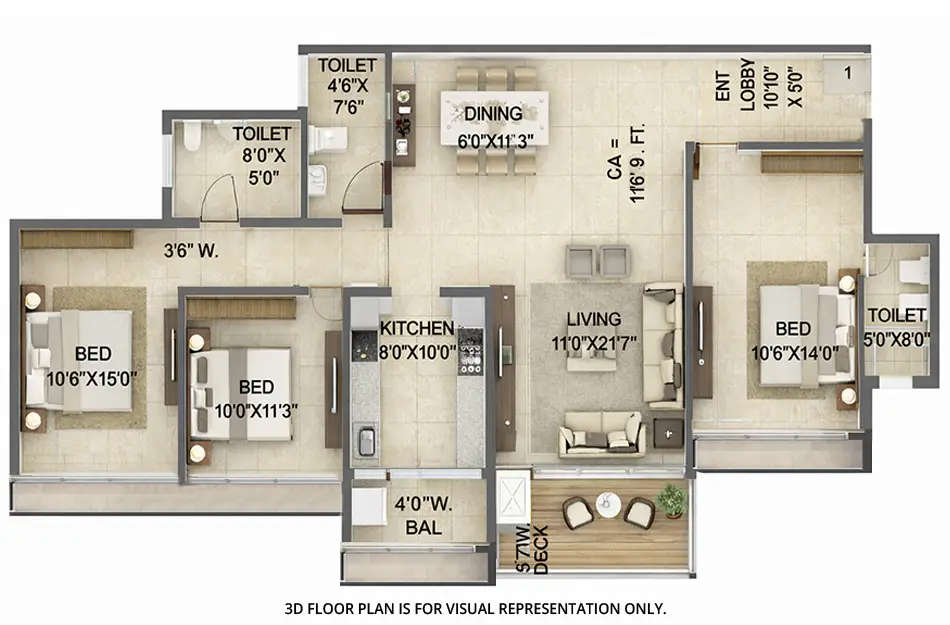 Floor plan for 3 BHK