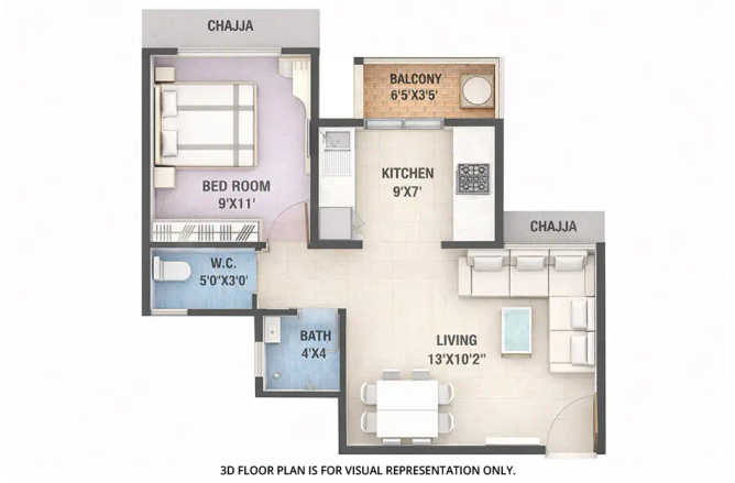 Arihant Anaika 6 Taloja - Floor plan 1 BHK 344 Sq.ft
